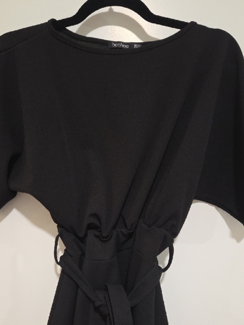 Peplum Black Tie-Waist Short Sleeve Top